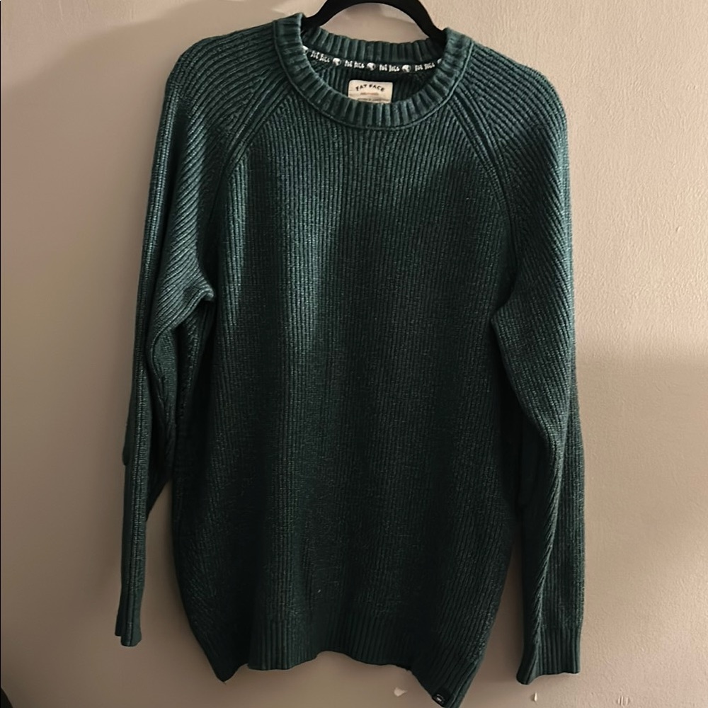 Fat Face Green Crew Neck Sweater with Ribbed Detailing